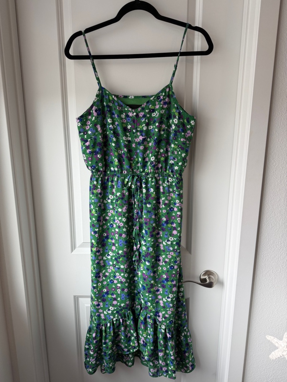 Donna Morgan Green Floral Maxi Dress with Purple & White Accents